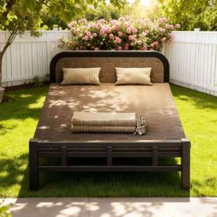 免折叠单人床户外庭院摆件钢丝床单人折叠庭院摆件简易铁床无