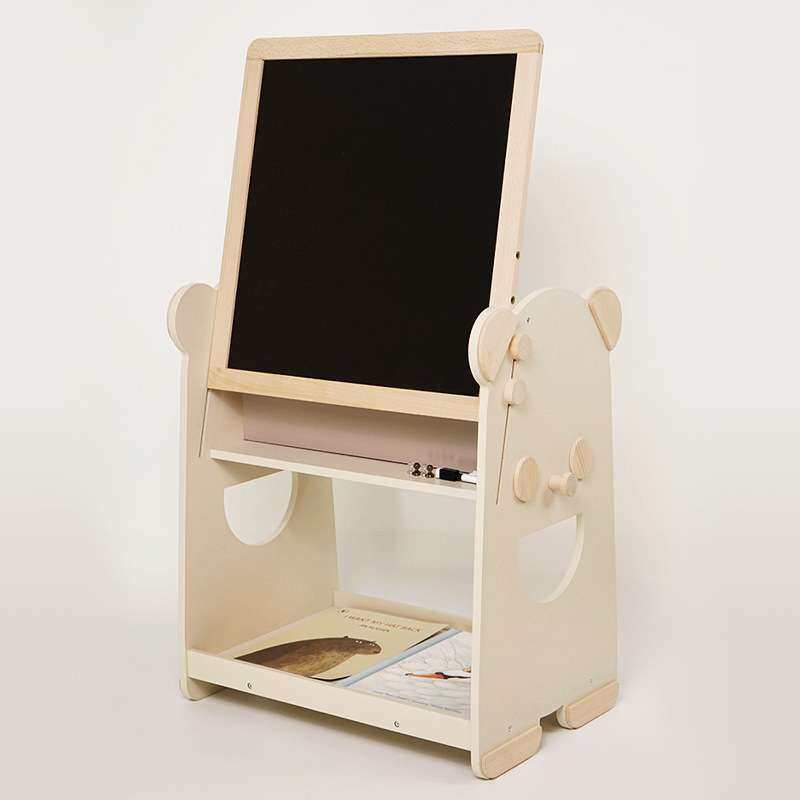 儿童奶油熊猫绘本架二合一书架木质书架家用学习图书架小孩木画板