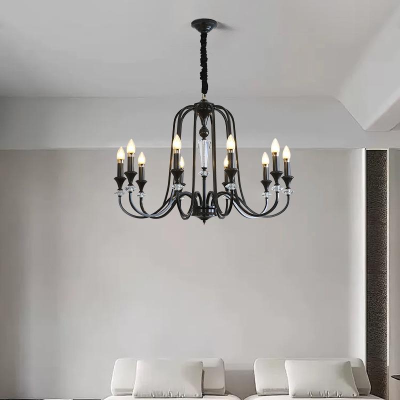 全铜中古南洋风吊灯客厅餐厅美式复古蜡烛简约黑色灯具简约卧室灯