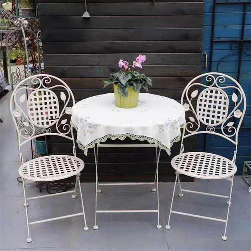 美式铁艺双圆桌椅靠背奶茶店小茶几简约休闲阳台户外花园三件套