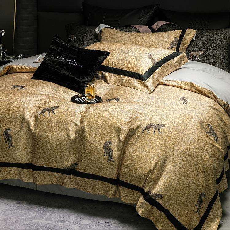 高奢数码印花100支长绒棉四件套纯棉贡缎被套全棉轻奢豹纹床品1.8