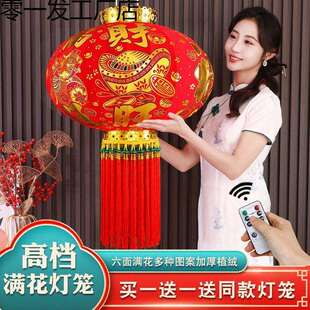 灯笼新款长杆植绒红灯笼大门口挂饰一对阳台户外新年装饰