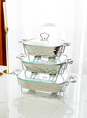 casserole银色石头纹烤盘长方形陶瓷烤盘sliver干汤锅bakeware