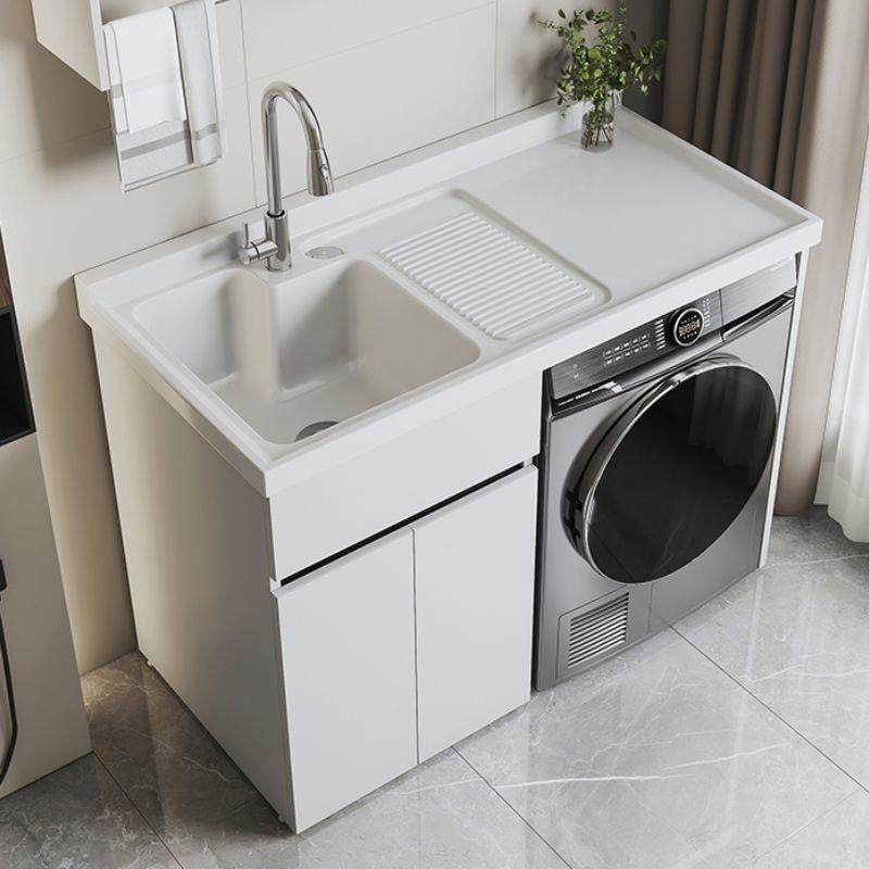 阳台洗衣机一体柜组合珍珠白洗衣洗手池槽台盆滚筒洗衣柜伴侣组合