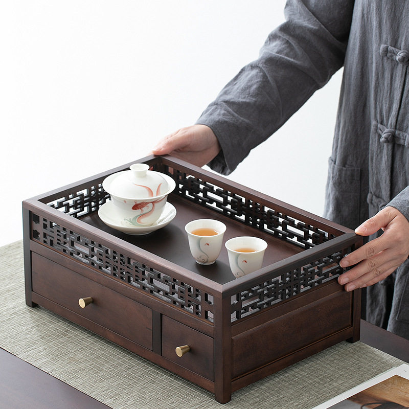 胡桃木抽屉茶具收纳盒