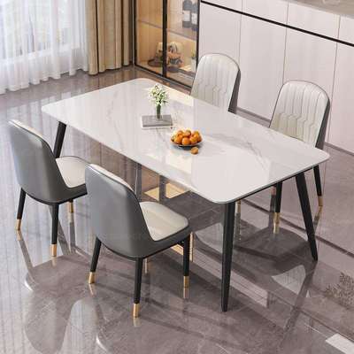 三梦家用岩板餐桌2025新款轻奢小户型吃饭桌子长方形餐桌椅子组合