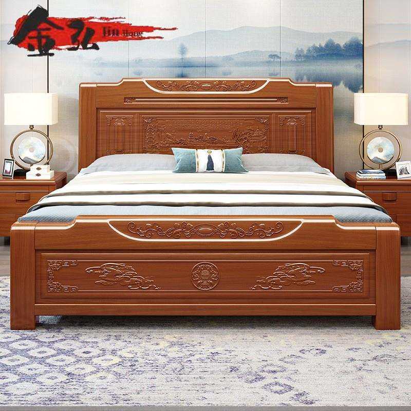 中式实木床1.8米双人床明清古典雕花1.5米新中式家用主卧储物婚床