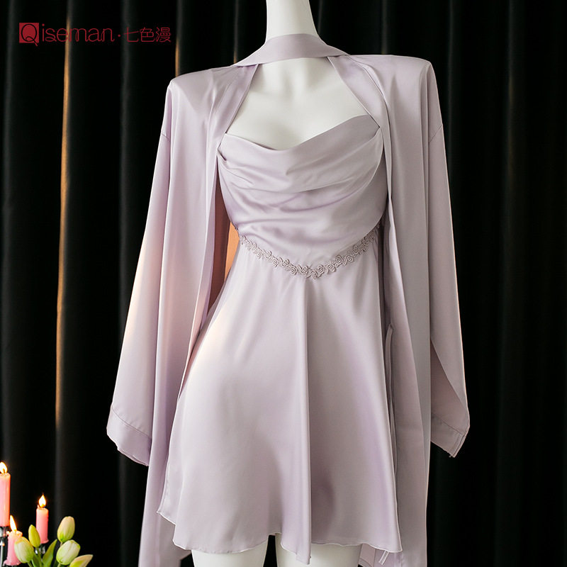 春夏新款女士带胸垫吊带睡裙夏蕾丝性感冰丝两件套睡衣薄款家居服,女士内衣/男士内衣/家居服,睡袍/浴袍,淘宝优惠券,粉丝福利购,淘宝优惠卷