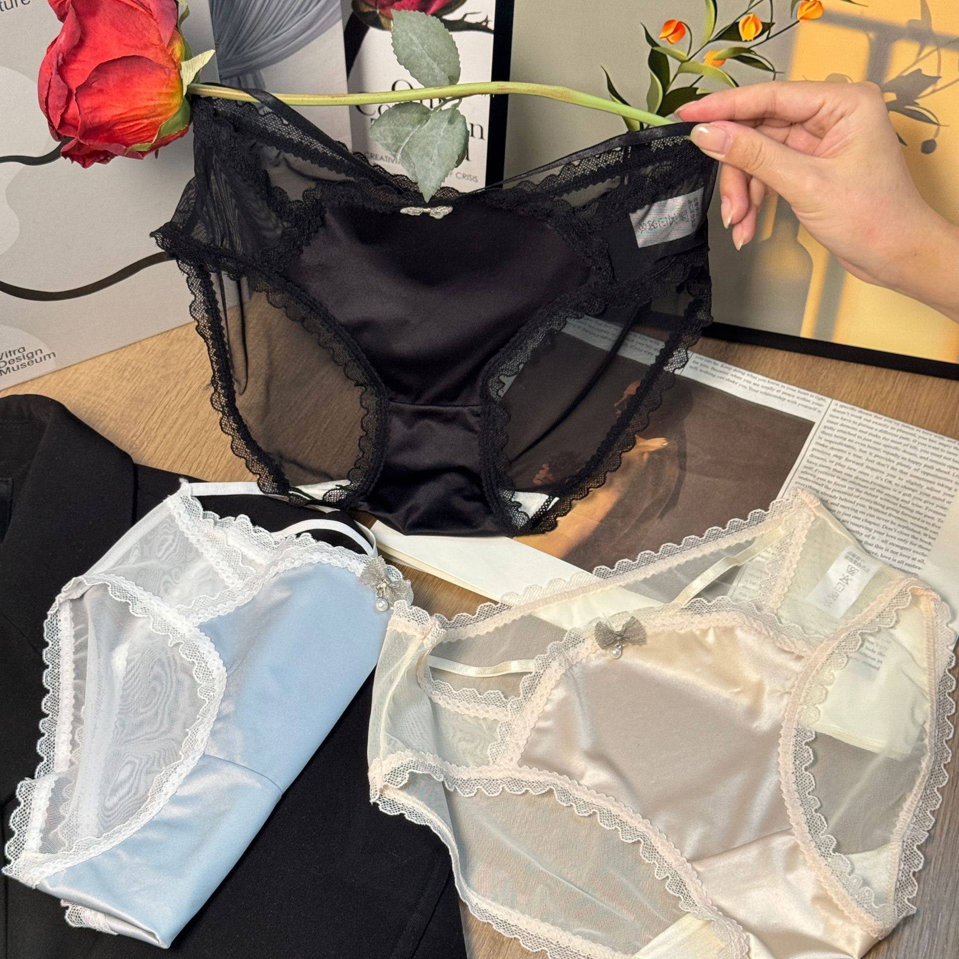 方唐净浮光少女纯欲性感内裤女中腰网纱绸缎蕾丝蝴蝶结少女三角裤,女士内衣/男士内衣/家居服,男三角内裤,淘宝优惠券,粉丝福利购,淘宝优惠卷