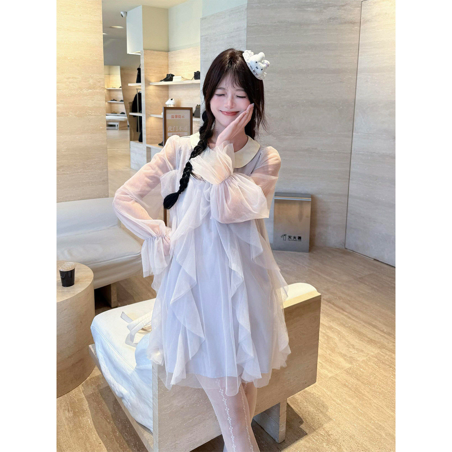 法式甜美紫色娃娃领连衣
