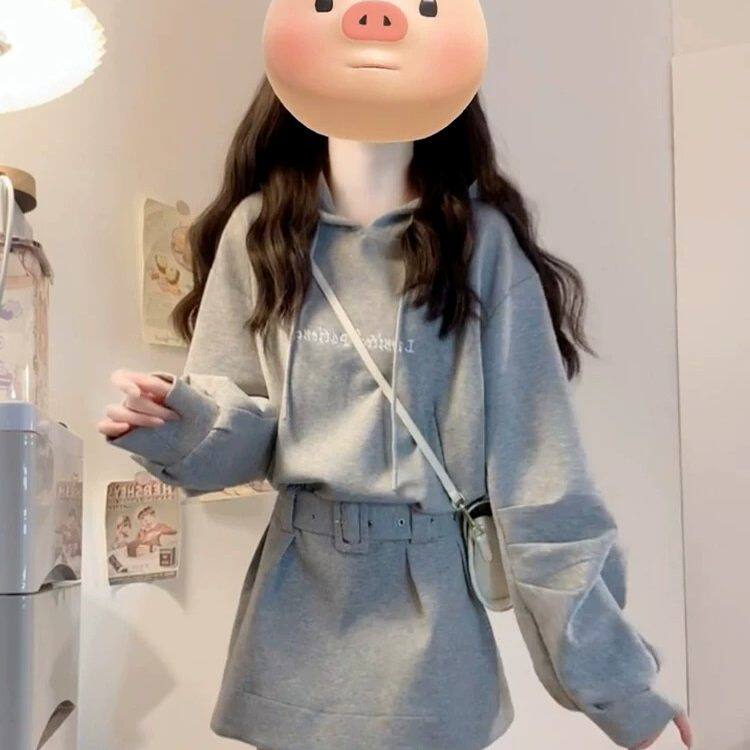 灰色连帽卫衣裙子女2026