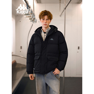 Kappa卡帕学院风羽绒服男款冬季保暖情侣连帽加厚面包服外套女款