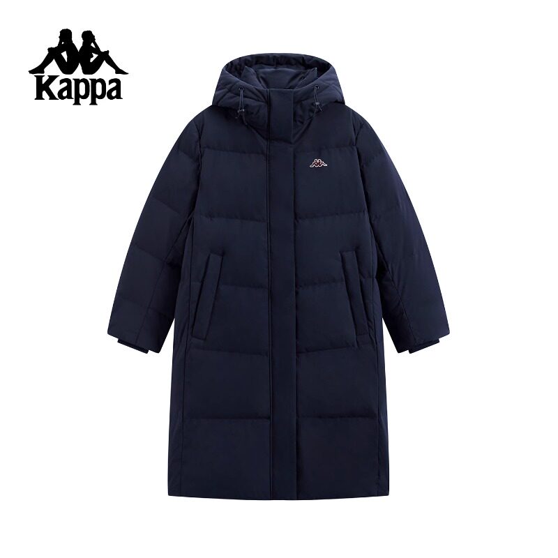Kappa卡帕背靠背2025新款冬季运动羽绒服女长款连帽保暖外套女士