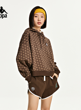 Kappa卡帕套头衫2023女时尚满印秋运动短款卫衣休闲长袖K0D62MT61