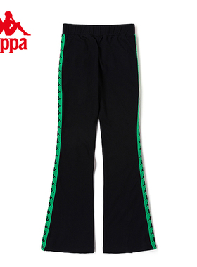 Kappa卡帕复古运动裤2023女秋修身喇叭裤黑色撞色卫裤K0D62AK24