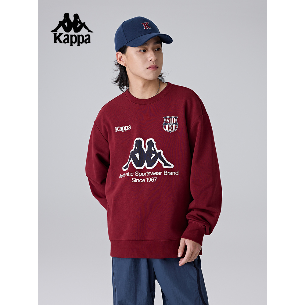 Kappa卡帕背靠背圆领运动卫衣女春秋新款休闲上衣男针织套头衫潮