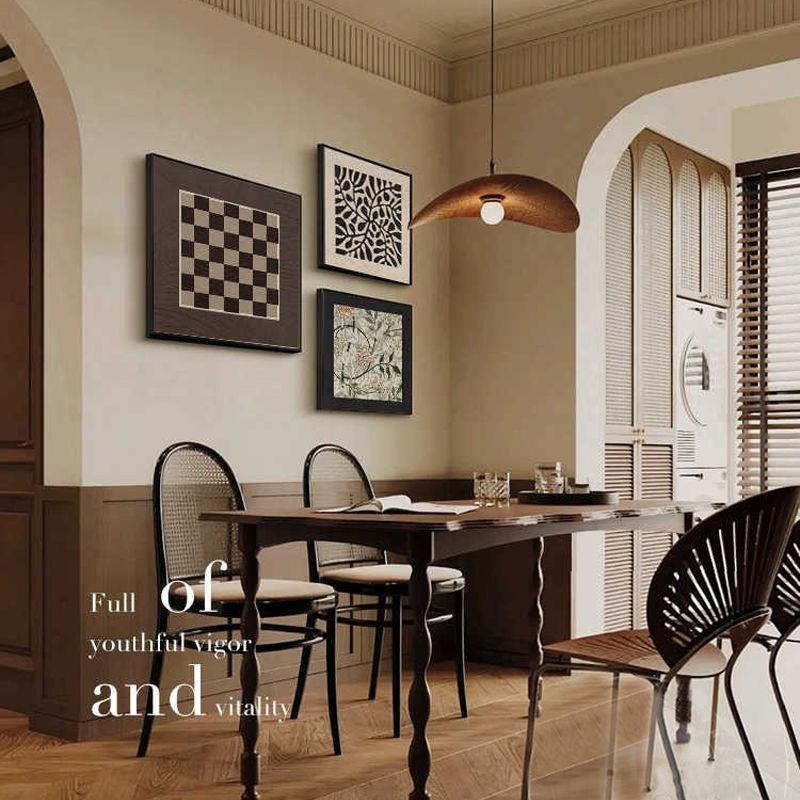 中古风客厅装饰画现代文艺餐厅方形组合画美式复古沙发背景墙挂画