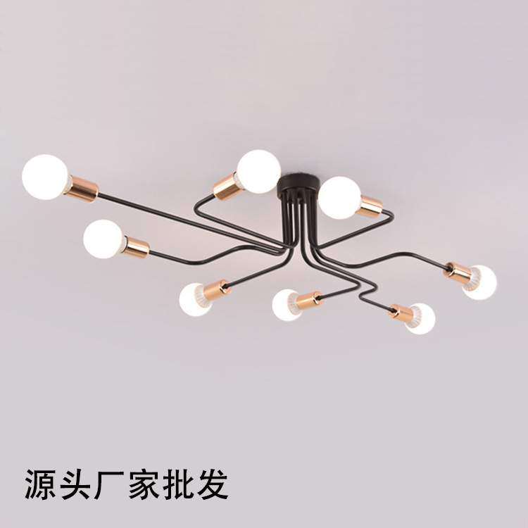 跨境货源美式复古铁艺吸顶灯个性弯管灯工业风灯具中山家装灯饰