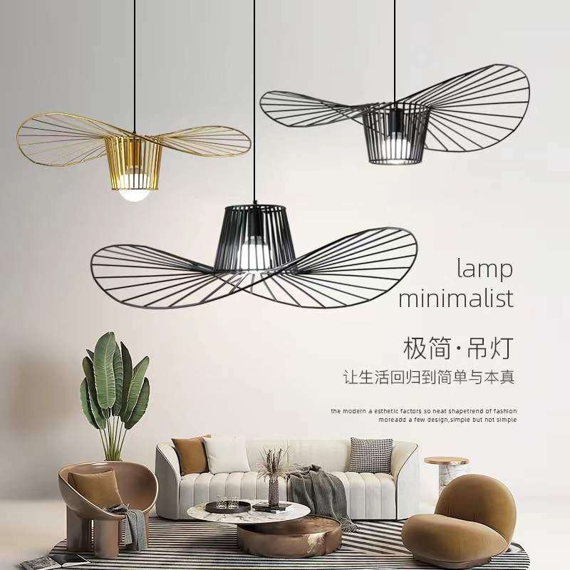 北欧草帽灯铁艺卧室客厅书房咖啡厅餐厅现代简约吊灯