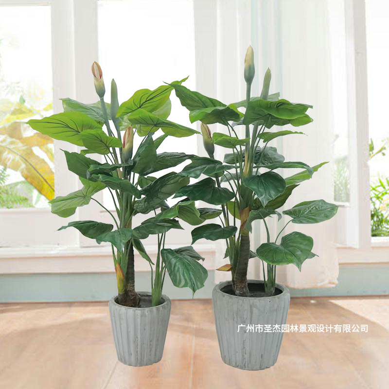 北欧人造仿真植物老虎芋 室内家居装饰摆件绿植落地盆景假花