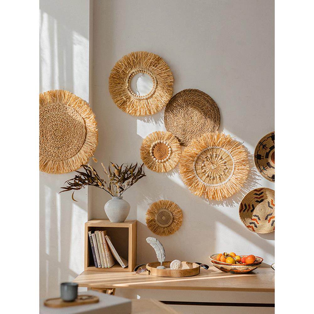 掬涵日式拉菲草手工草编挂饰墙饰壁饰民宿背景墙壁挂装饰品侘寂风