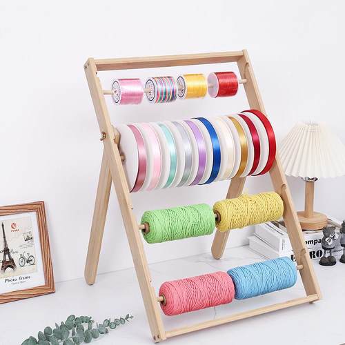 楠竹实木丝带架毛线收纳架丝带卷轴架家用DIY手工彩带架展示架