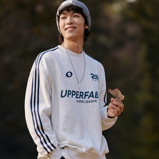 UPPERFABRIC日系复古印花字母卫衣潮宽松休闲重磅纯棉情侣打底衫