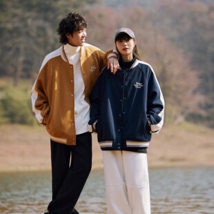 秋冬加厚夹棉服情侣夹克女2024新款 UPPER美式 复古棒球服外套男款