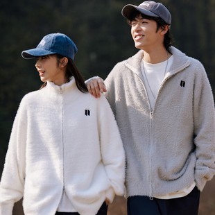 情侣开衫 宽松秋冬季 字母仿貂毛高领毛衣男针织衫 UPPERFABRIC美式
