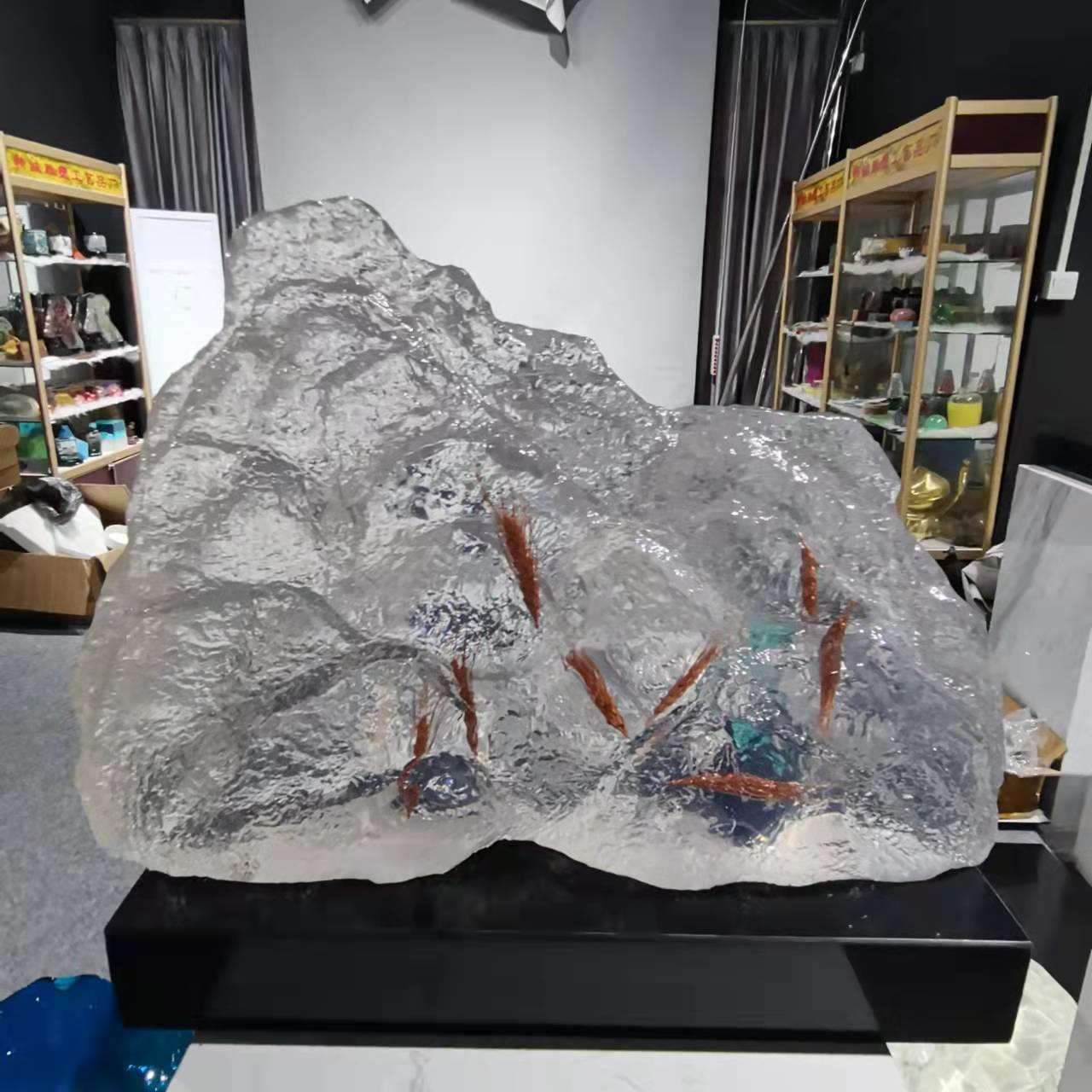 透明树脂接合玻璃钢雕塑摆件酒店新中式家具装饰品立体透雕工艺
