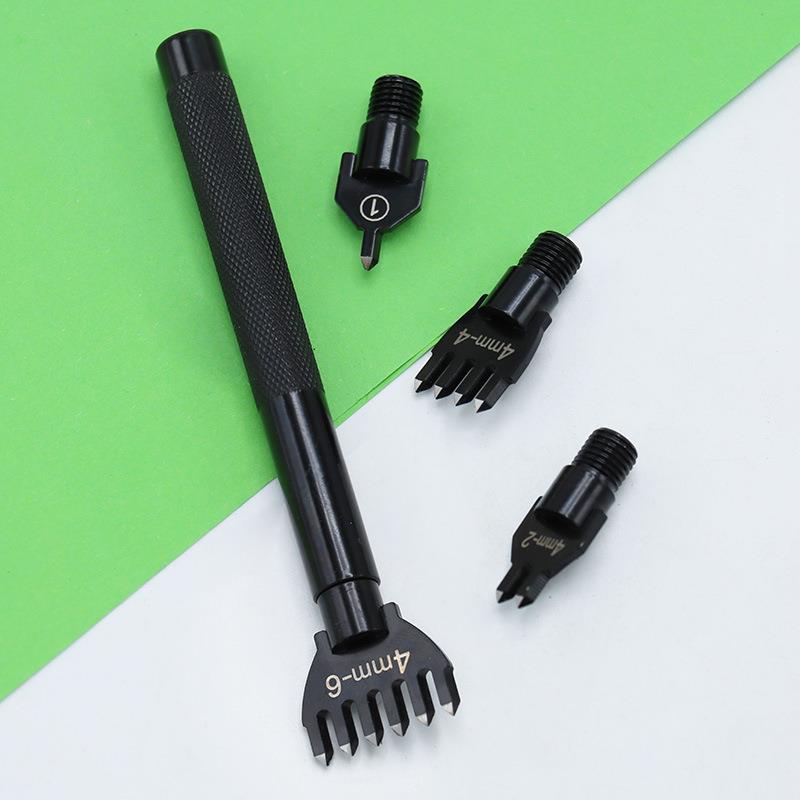 4mm1齿2齿4齿6齿可拆卸换齿菱斩 黑色花杆防滑手柄皮料工具菱斩