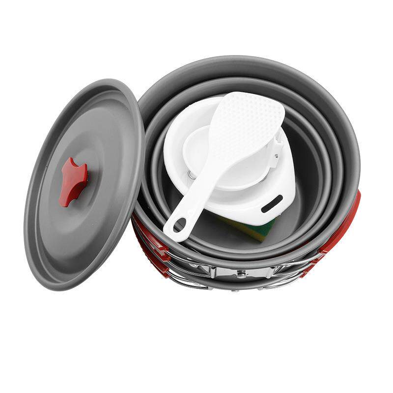 户外野营套锅 便携折叠炊具 4件套野营野炊炉子锅具 厂家供应