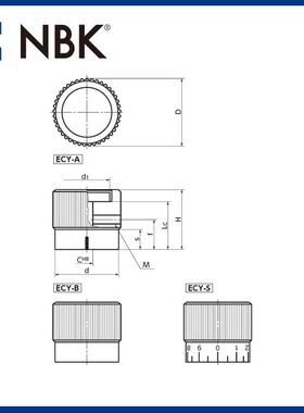 NBK ECY带刻度圆形铝制控制旋钮 黑色 机械配件零件