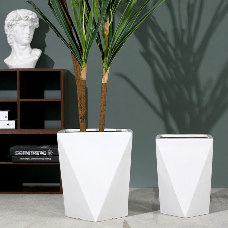 特大号陶瓷花盆白色四方形方口菱形错角花盆龙血树简约家用客厅盆