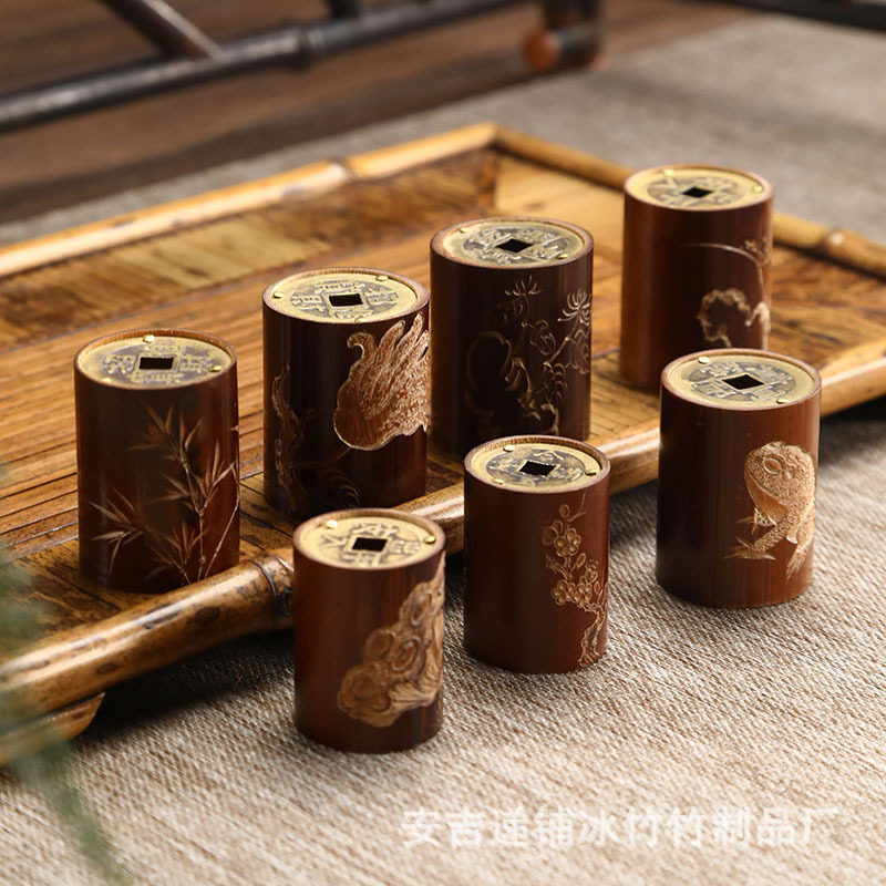 老煤竹铜钱盖置手工雕刻竹制紫砂壶盖托茶盖搁置小架子茶具小配件