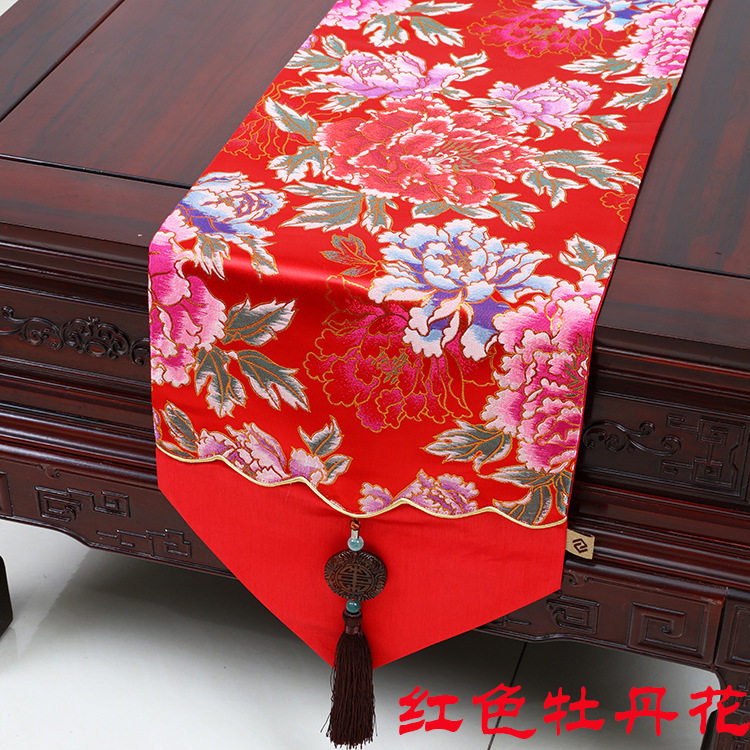 中式玉佩时尚简约田园餐桌桌旗茶几布艺床旗台布锦缎桌布可定制