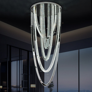 复式楼客厅高档水晶大吊灯挑空loft现代艺术吊灯长条轻奢楼梯间灯