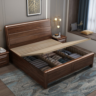 中式实木床小户型高箱储物一米2单人1米5的床加床垫家用老式木床