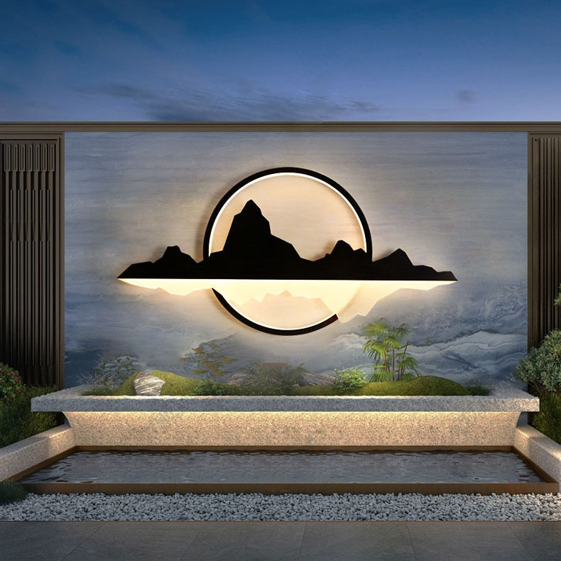 太阳能户外庭院灯别墅山水装饰壁灯室外景观墙灯新中式造景墙壁灯