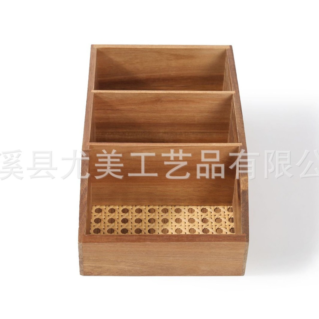 带竹编相思木收纳盒厨房桌面收纳盒藤编餐具调味品木盒收纳置物架