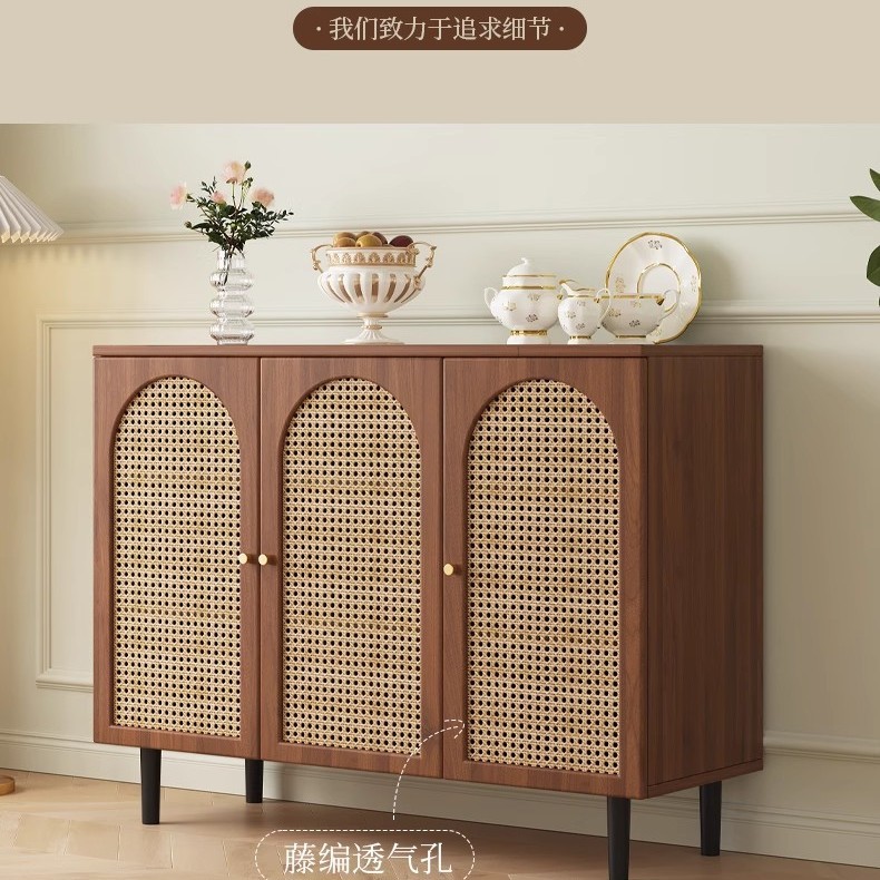 法式餐柜现代简约藤编储物柜子家用饭厅茶水柜厨房收纳整体橱柜边