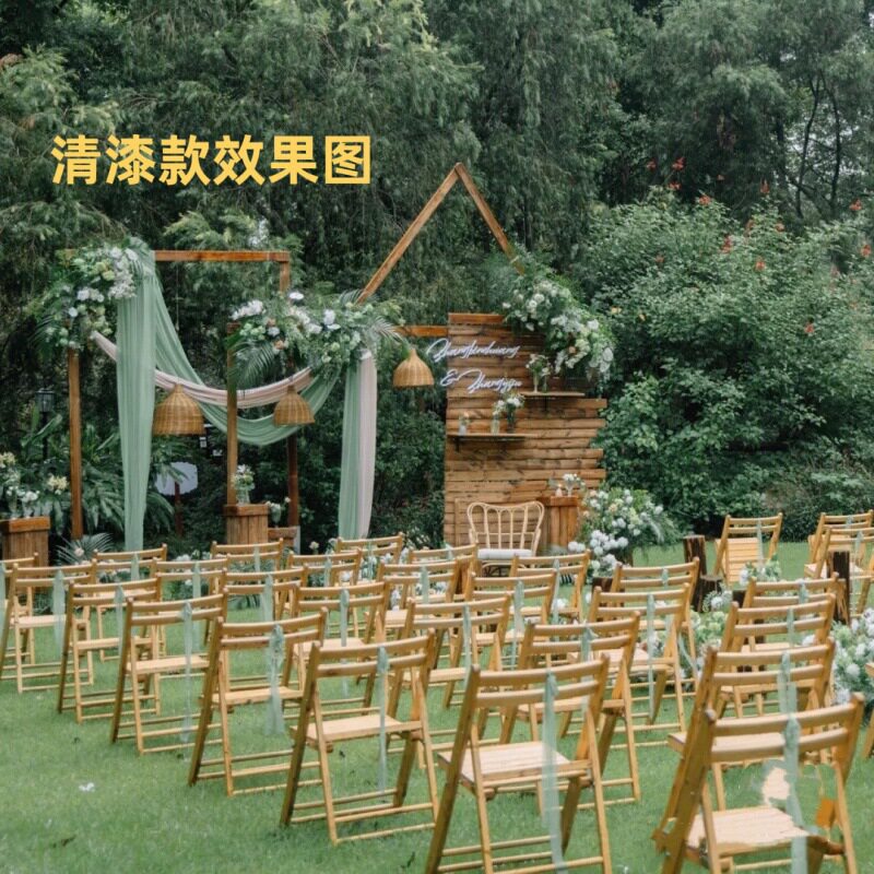 户外婚庆椅婚礼实木折叠椅宴会椅酒店婚庆椅草坪婚礼椅子白色简约
