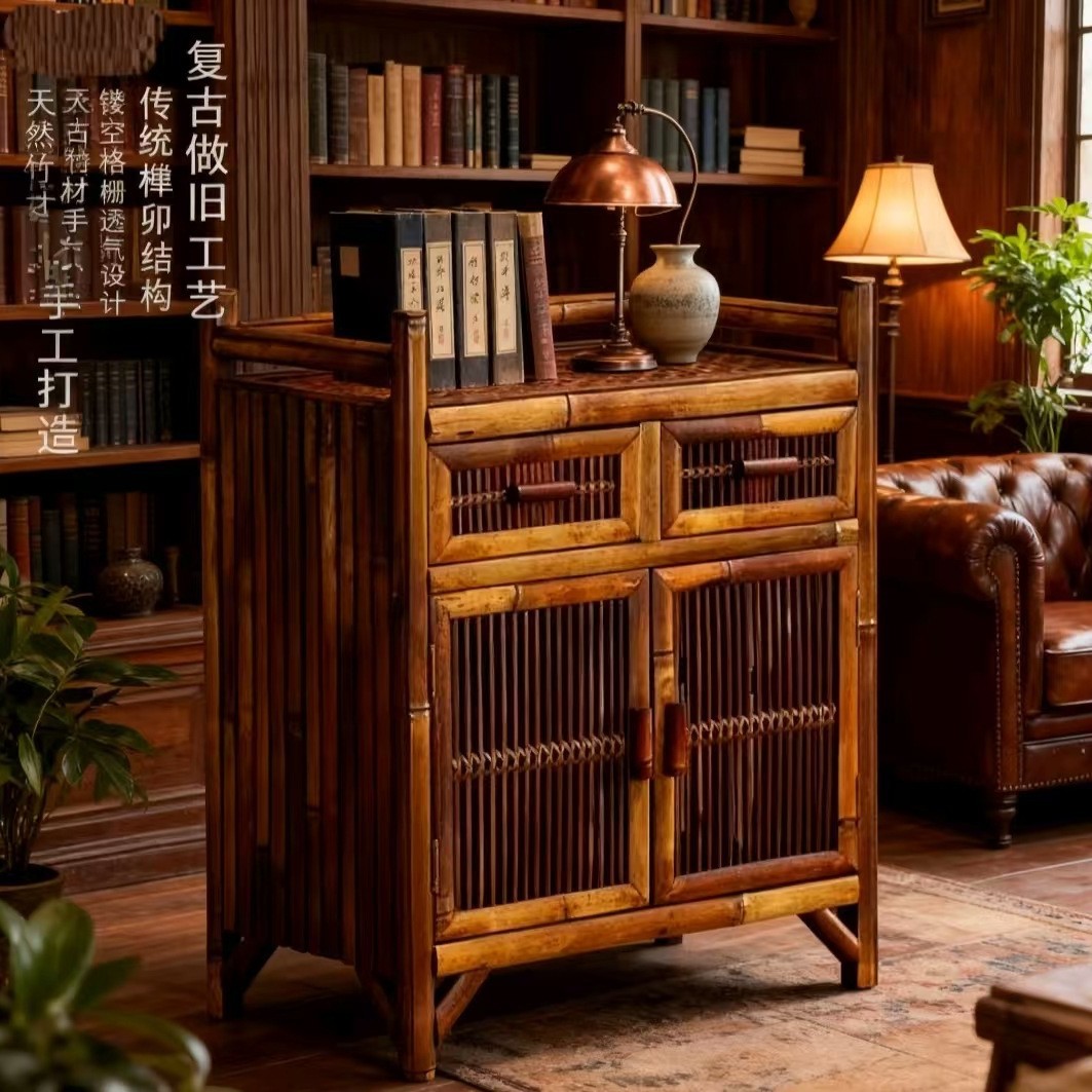 仿古复古实木家具餐边家用简约储物柜中式鞋柜办公收纳出租屋茶^