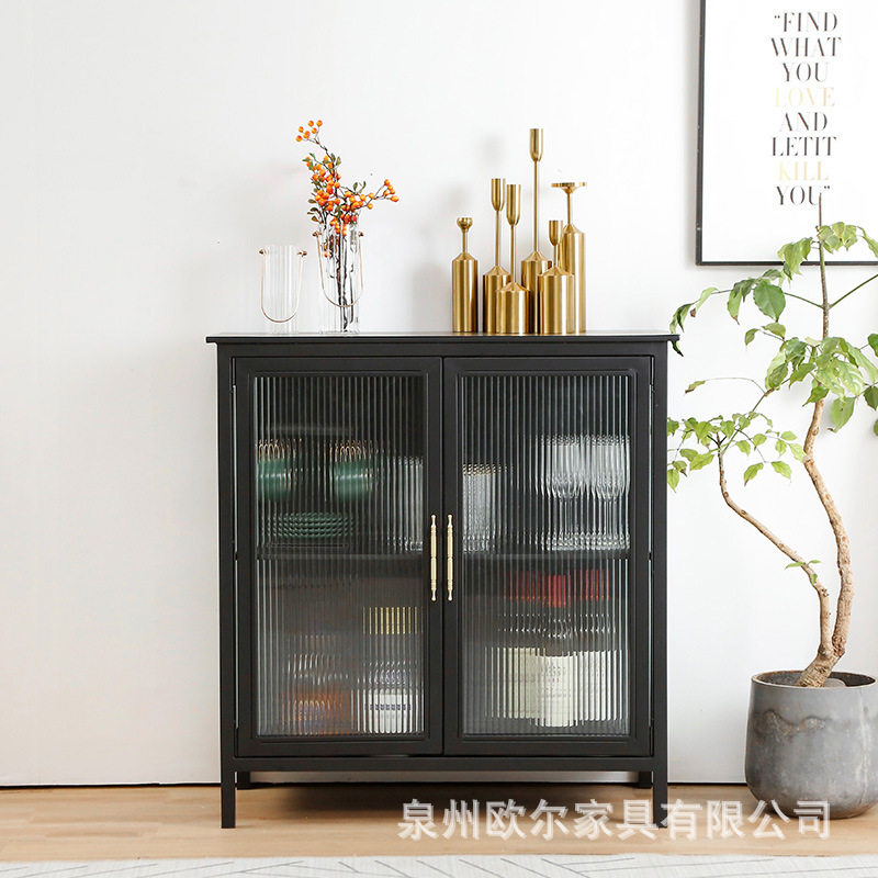 北欧玻璃餐边柜酒柜家用简约铁艺茶水边柜收纳碗筷餐碟柜展示柜