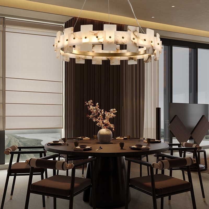 轻奢现代新中式创意设计师餐厅客厅书房卧室宋氏美学全铜云石吊灯