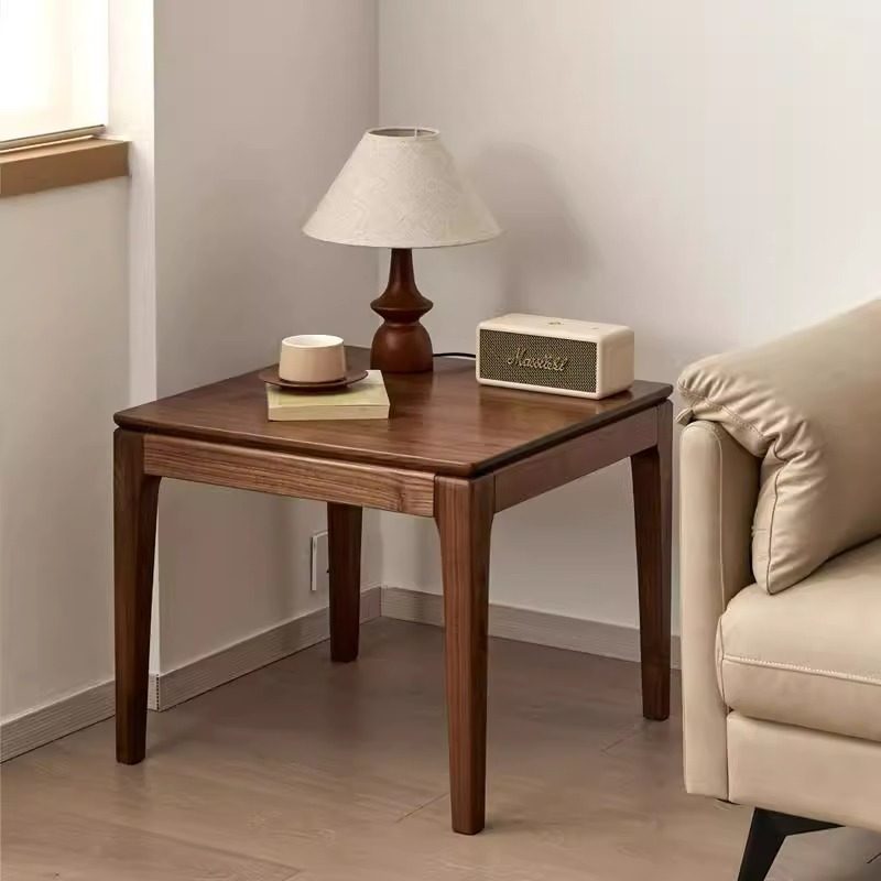 北美黑胡桃木实木沙发边几客厅北欧收纳方几正方形小茶桌角几原木