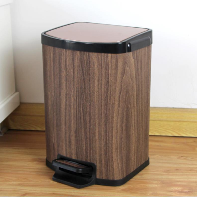 5L 7L 9L 12L木纹方形垃圾桶客厅房间厨房墙靠式脚踏缓降垃圾桶