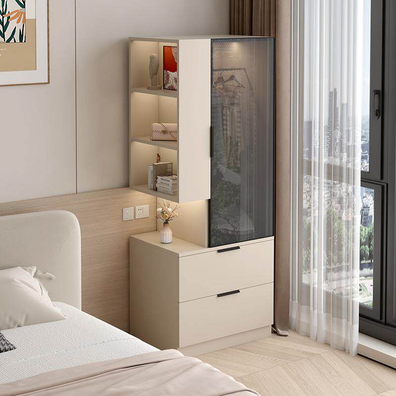 实木床边衣柜一体收纳储物柜家用卧室转角小户型简易单人窄柜衣橱