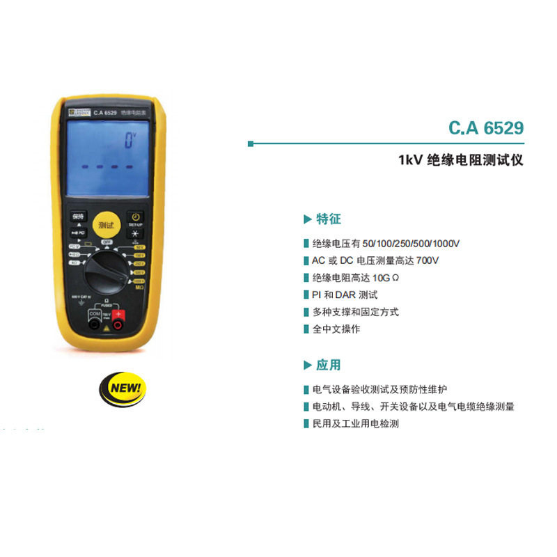 CA6529 1kV 绝缘电阻测试仪数字电阻测量仪表 电工仪器电阻测试仪