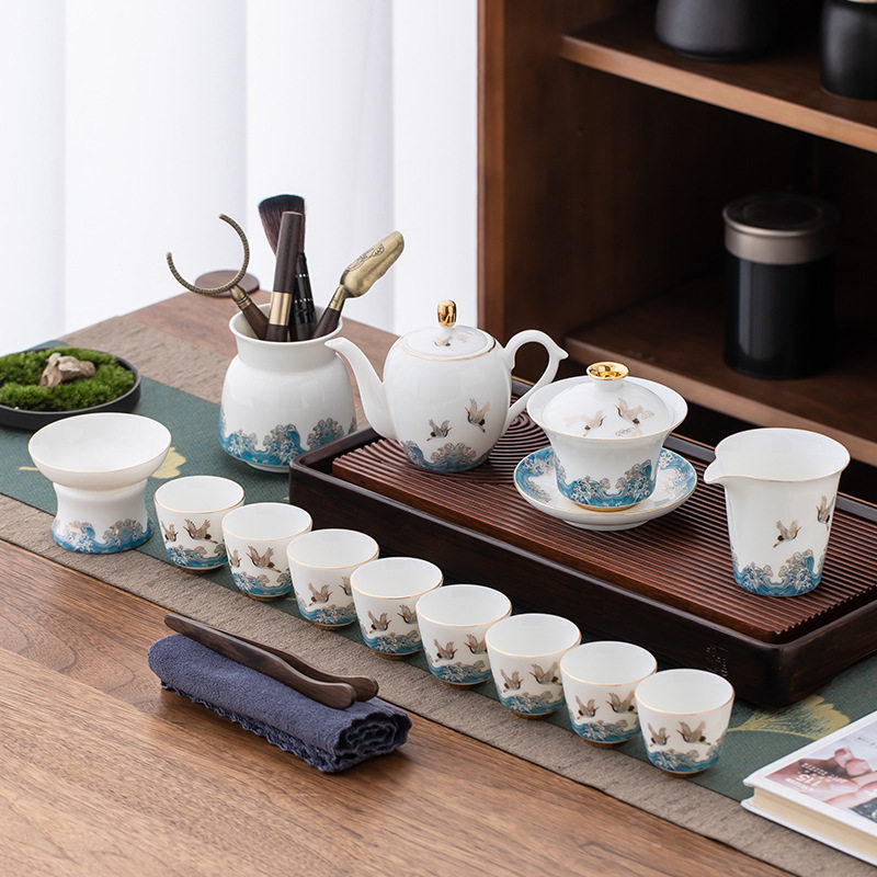 羊脂玉盖碗茶杯陶瓷单个大号泡茶功夫三才碗德化白瓷茶碗茶具套装